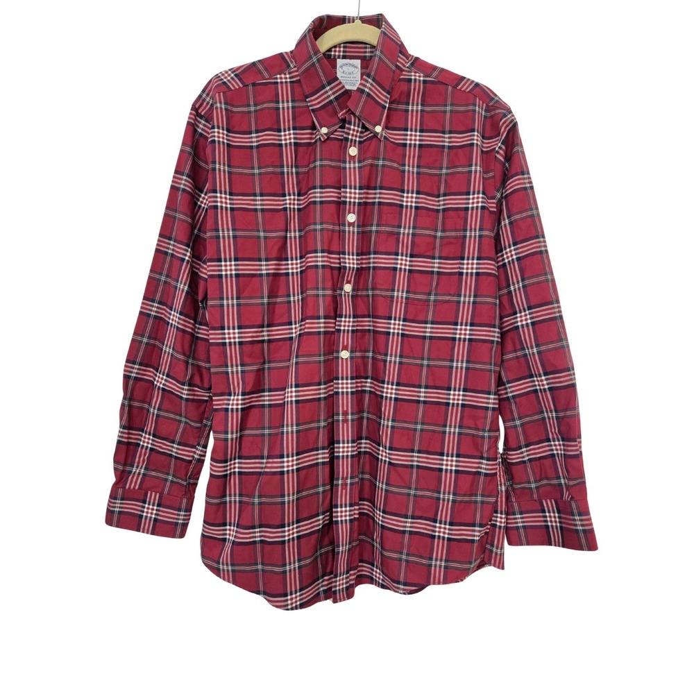Brooks Brothers Regent Fit Burgundy Plaid Men's Button Down Size L EUC